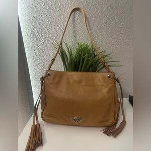 Vintage Prada Camel Leather Shoulder Bag